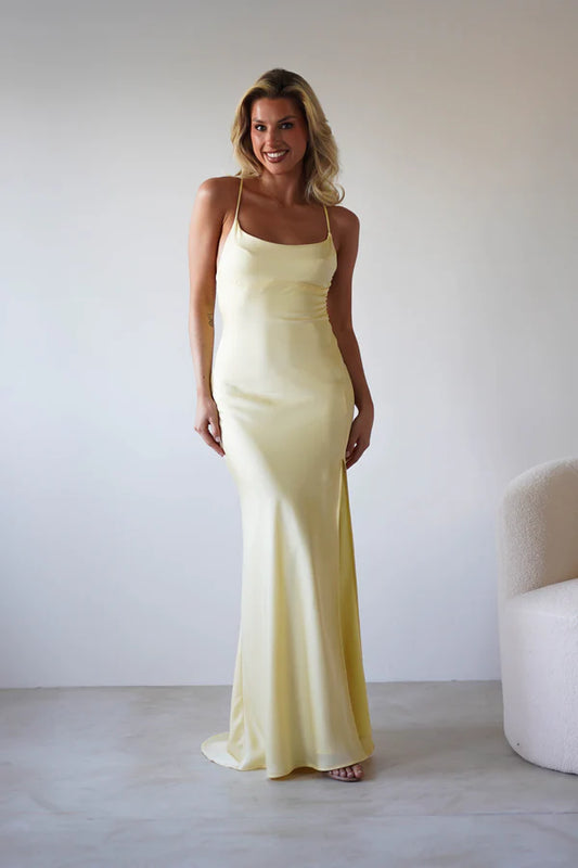 Thin shoulder strap tied backless satin dress long skirt formal dress