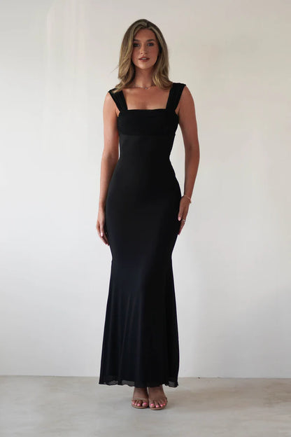 Square collar backless waist bag hip skirt long skirt formal dress