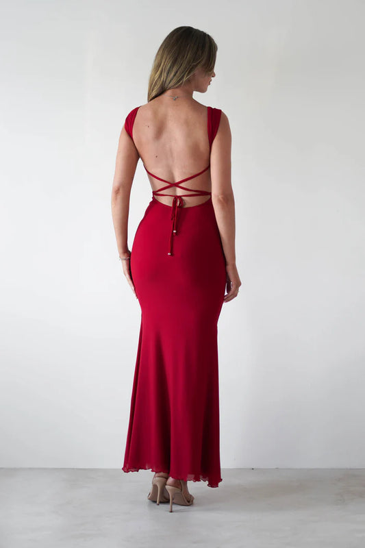Square collar backless waist bag hip skirt long skirt formal dress
