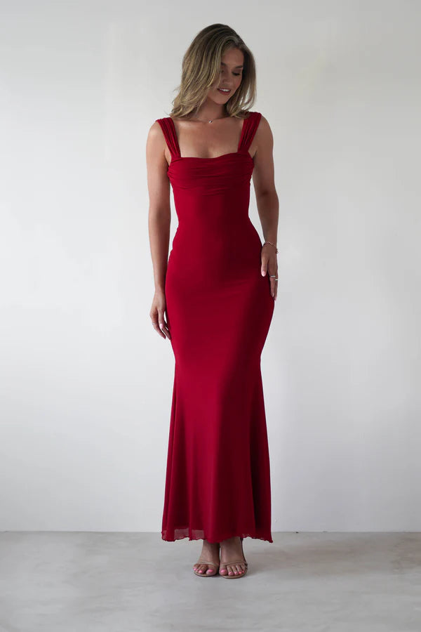 Square collar backless waist bag hip skirt long skirt formal dress