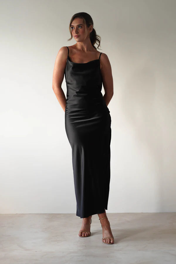 Thin sling swing collar backless dress with side slit