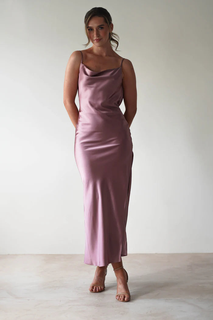 Thin sling swing collar backless dress with side slit