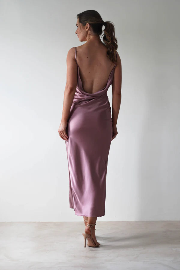 Thin sling swing collar backless dress with side slit