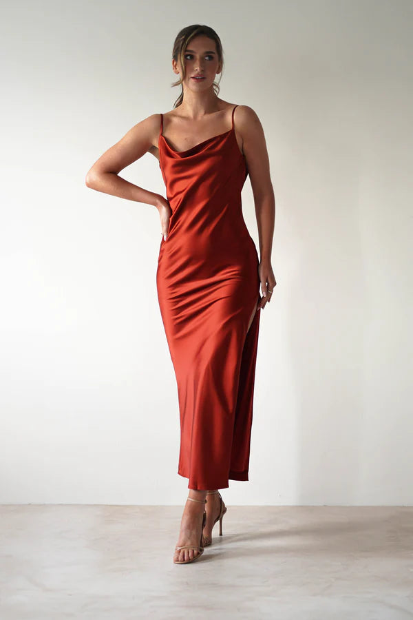 Thin sling swing collar backless dress with side slit