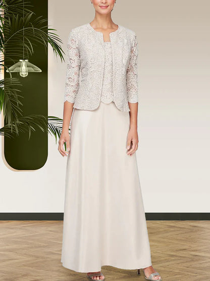 Sparkling lace satin skirt jacket dress with open top jacket