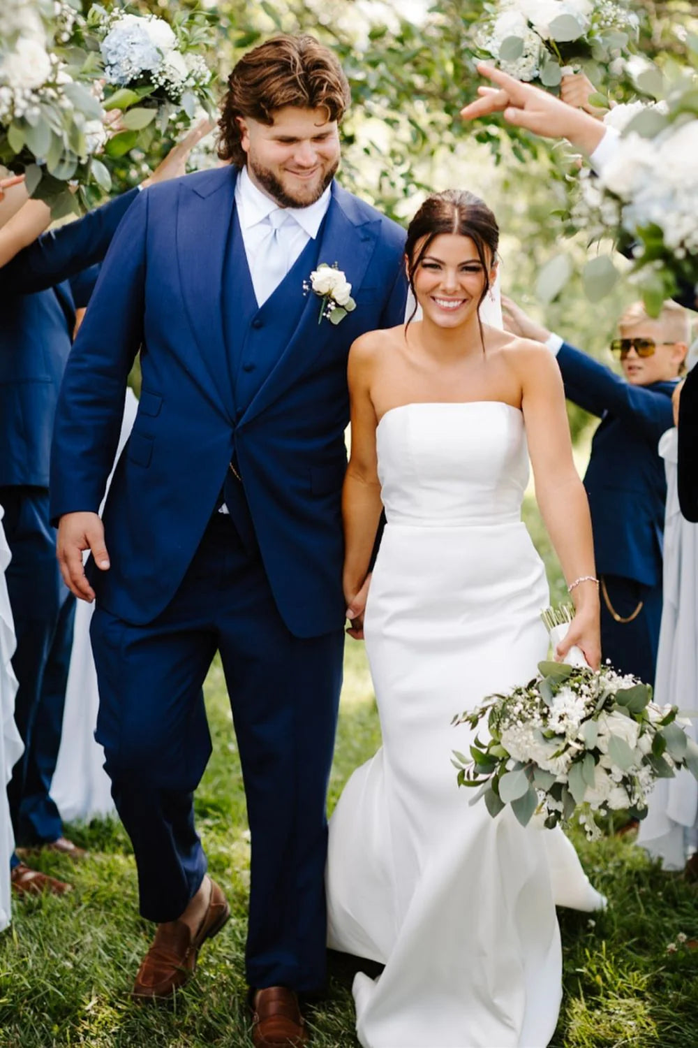 Beautiful A Line Strapless Mermaid White Long Bridal Dress with Button Up
