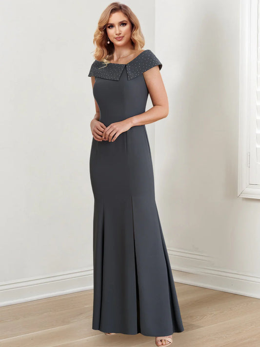 Tight jewelry collar floor length bride's mother's dress