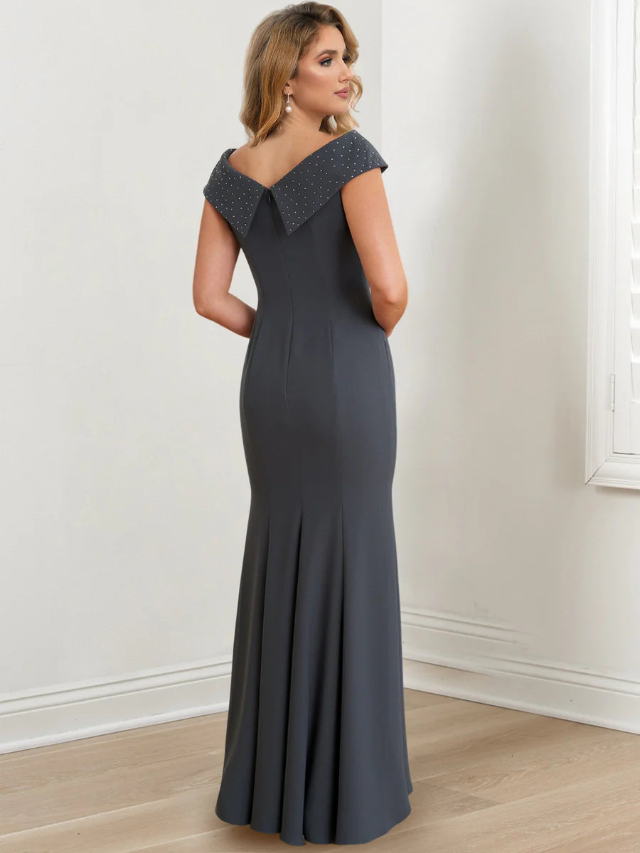 Tight jewelry collar floor length bride's mother's dress