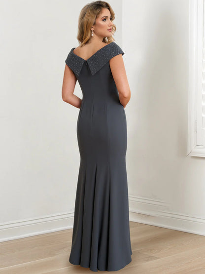 Tight jewelry collar floor length bride's mother's dress