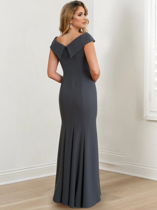 Tight jewelry collar floor length bride's mother's dress