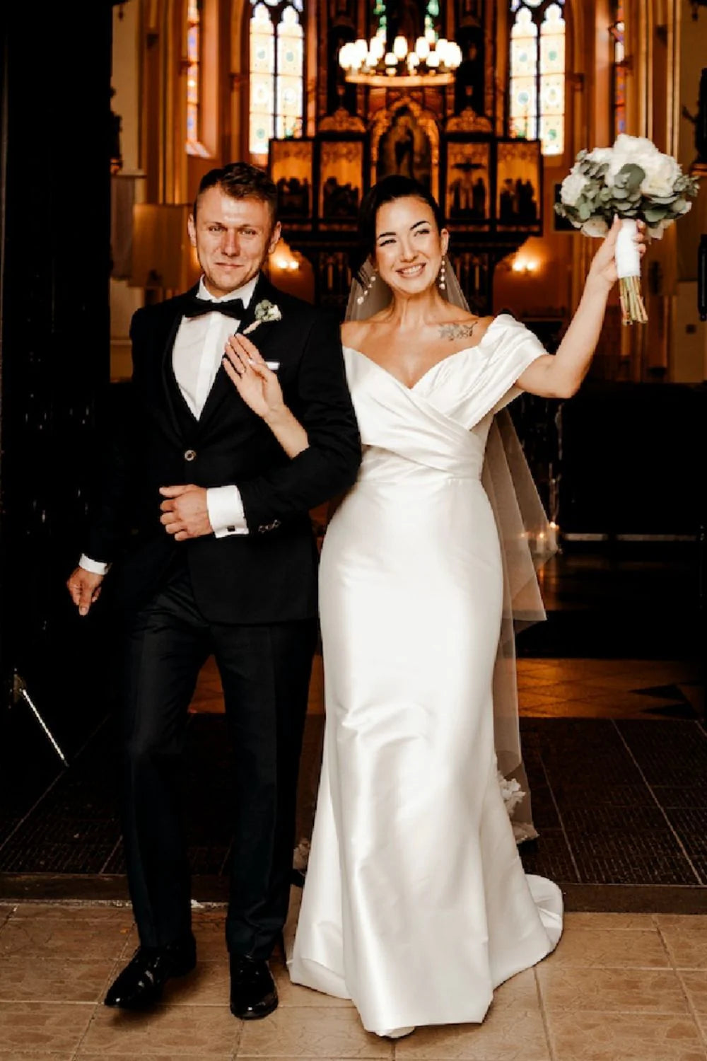 Classic A Line Off the Shoulder White Long Bridal Dress with Ruched