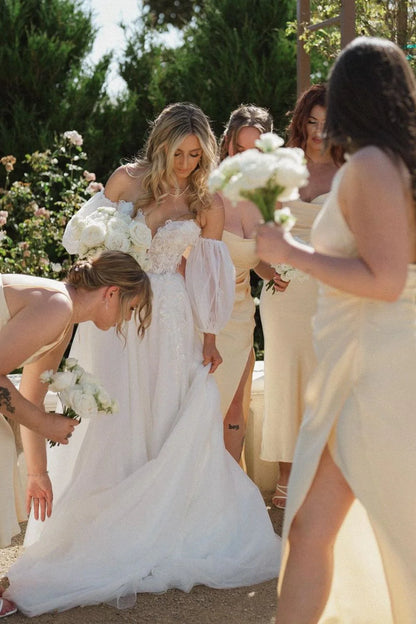 Gorgeous A Line Sweetheart White Long Wedding Dress with Appliques