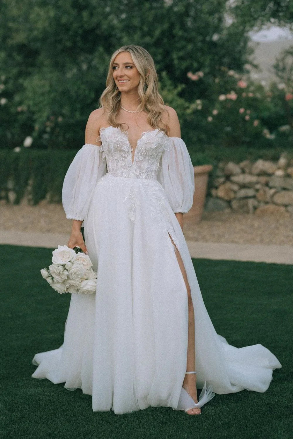 Gorgeous A Line Sweetheart White Long Wedding Dress with Appliques