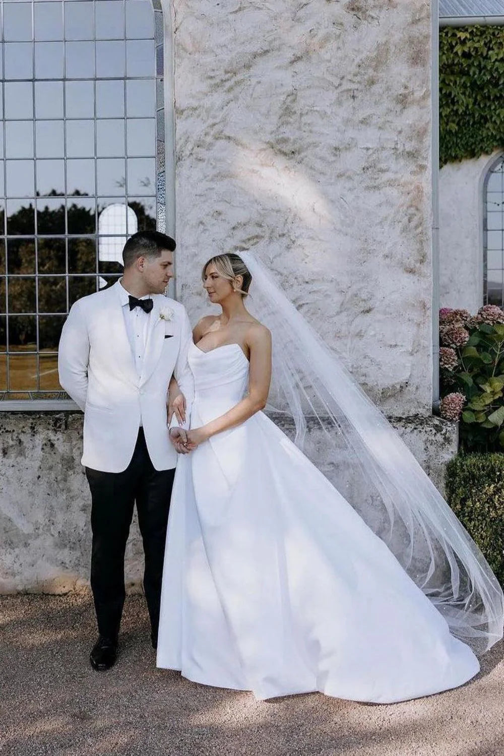 Simple A Line Sweetheart White Long Wedding Dress with Split Front