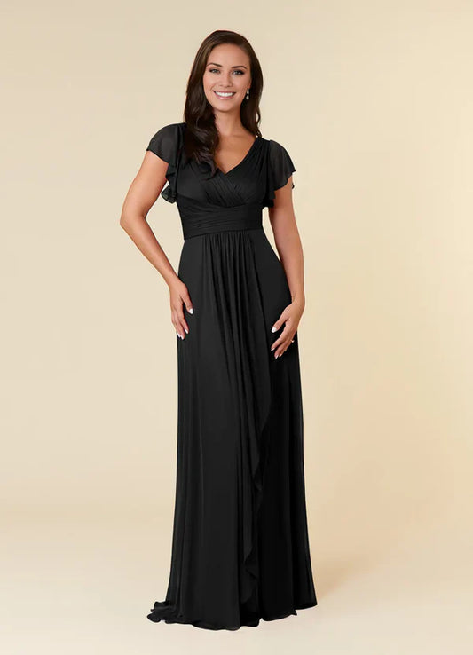 A-line evening gown pleated mesh mothers of the bride dresses