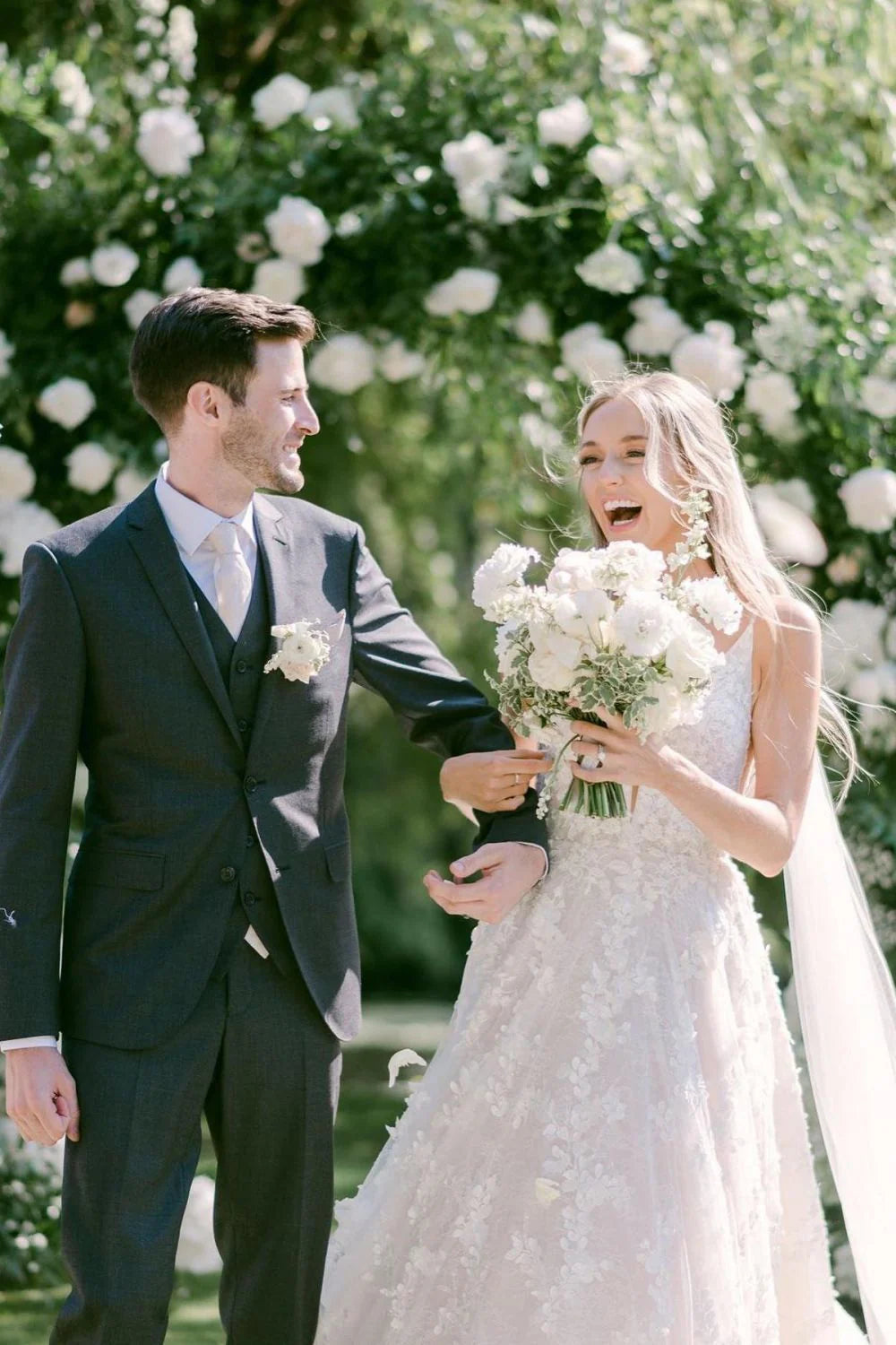 Gorgeous A Line V Neck White Long Bridal Dress with Appliques