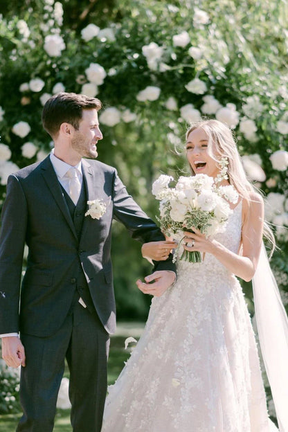 Gorgeous A Line V Neck White Long Bridal Dress with Appliques