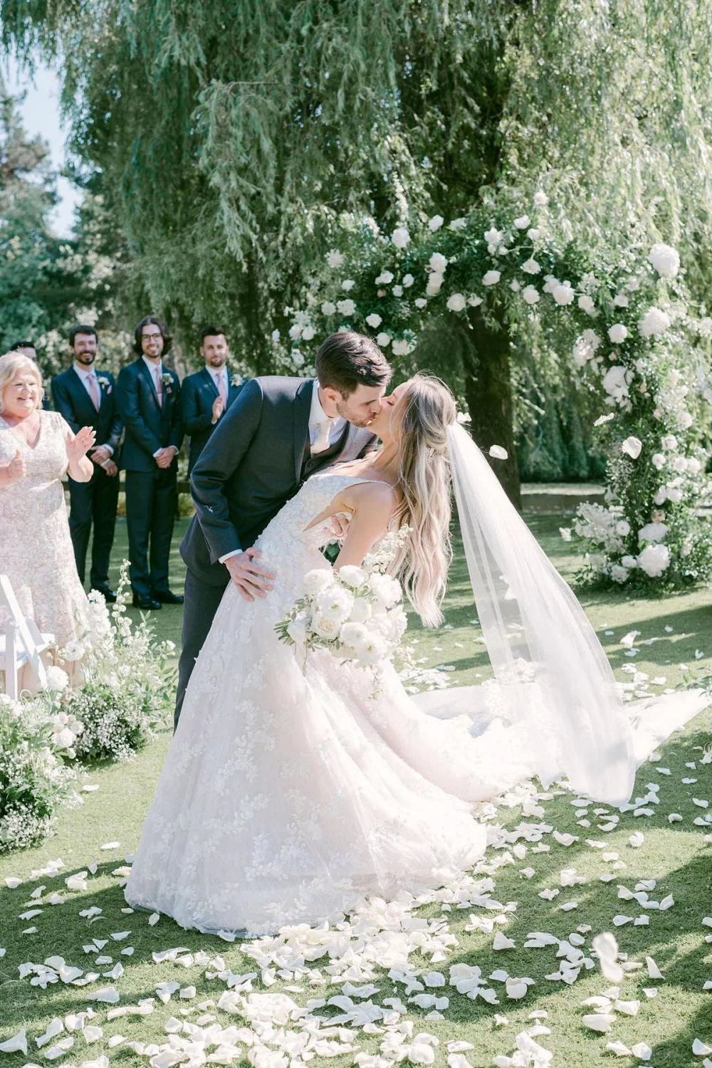 Gorgeous A Line V Neck White Long Bridal Dress with Appliques