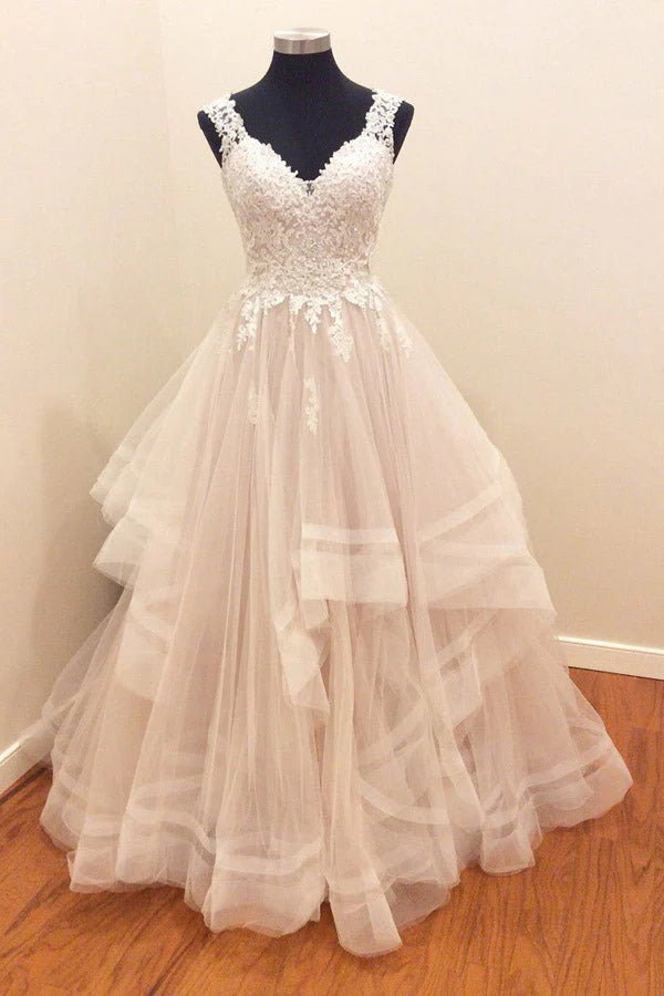 A-line sweetheart sleeveless ruffle edge applique wedding dress
