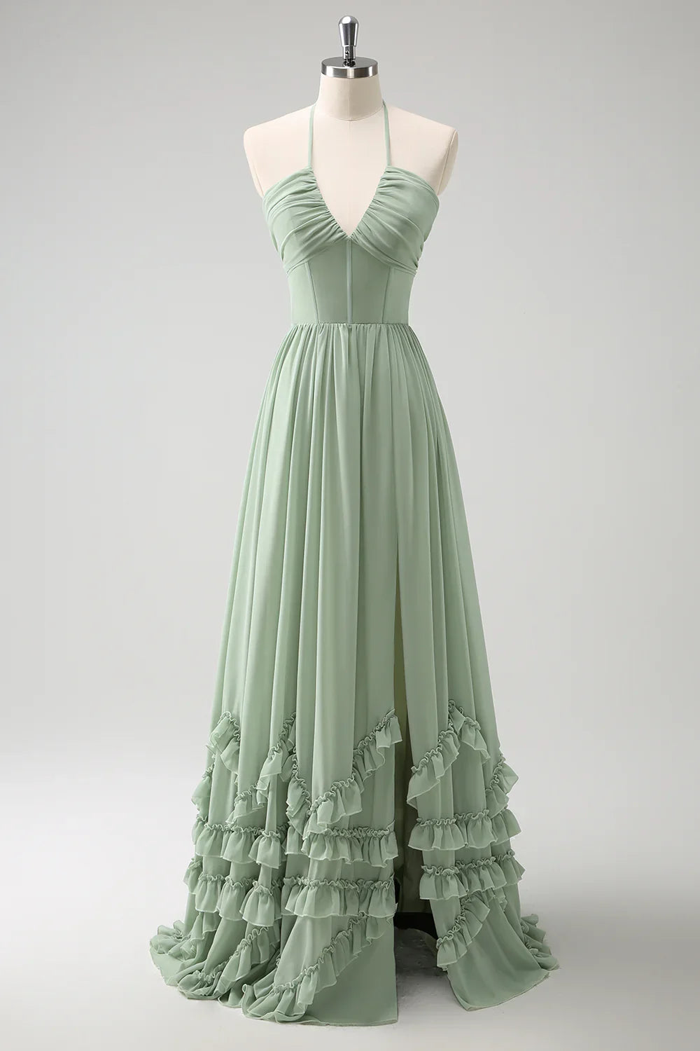 OKBBN elegant A-line backless pleated chiffon lotus leaf side length slit Bridesmaid Dresses