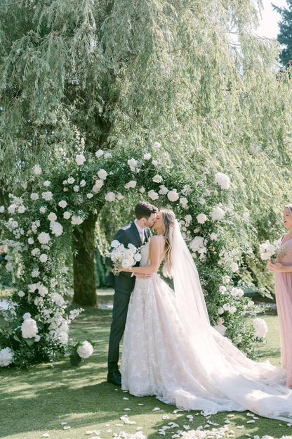 Gorgeous A Line V Neck White Long Bridal Dress with Appliques