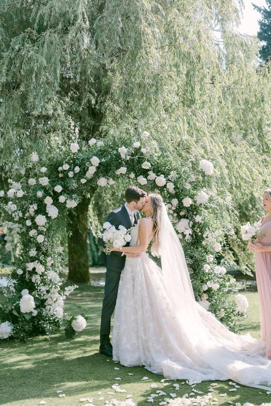 Gorgeous A Line V Neck White Long Bridal Dress with Appliques