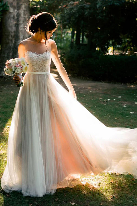 A-line transparent collar layer thin gauze decal wedding dress