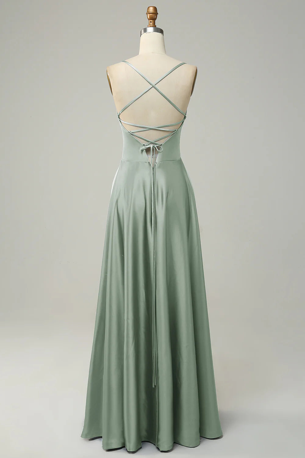 A-line thin suspender backless strap satin bridesmaid dress