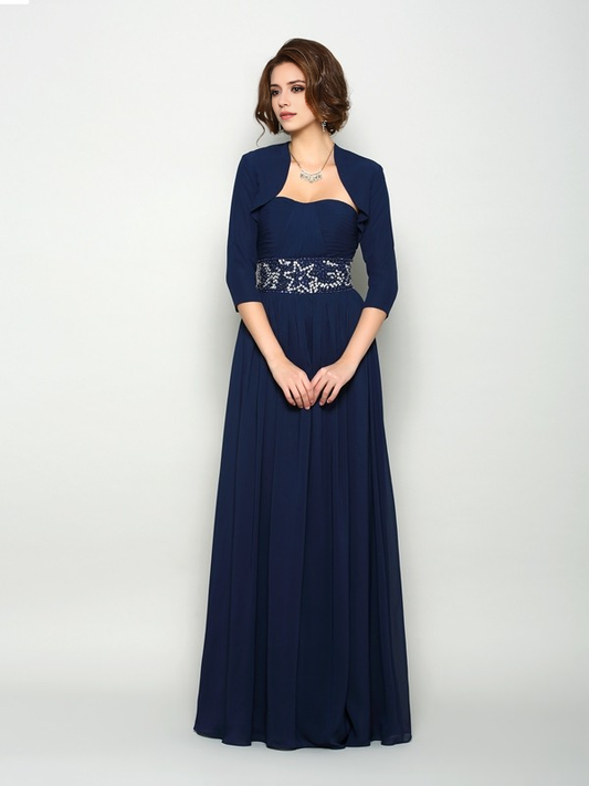 A-Line Chiffon Sweetheart Sleeveless Floor-Length With Beading Mother of the Bride Dresses