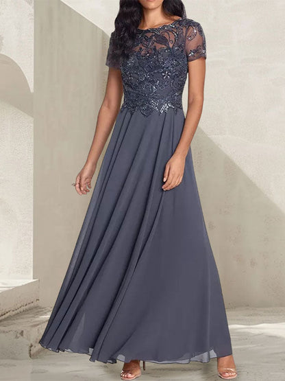 A-line short sleeved long bridal mother dress