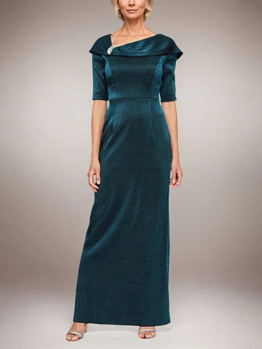 Long shiny column skirt with L-shaped cuffs and elbow sleeves long skirt