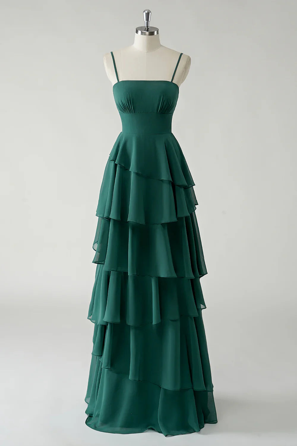 OKBBN's charming A-line thin shoulder strap layered chiffon and ground Bridesmaid Dresses