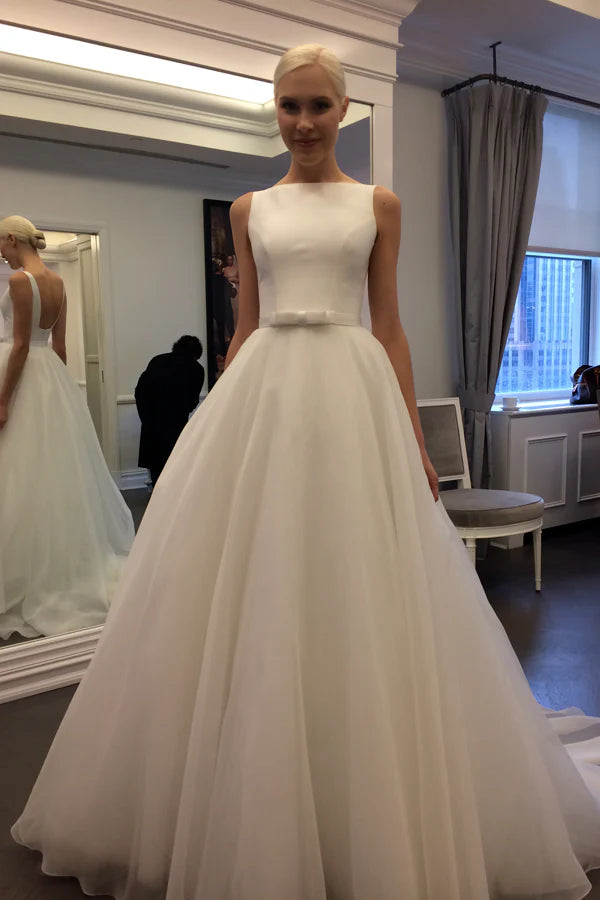 A-line sleeveless backless sheer wedding dress