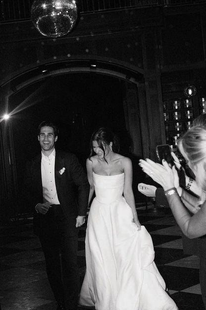 Elegant A Line Strapless White Long Bridal Dress with Split Front