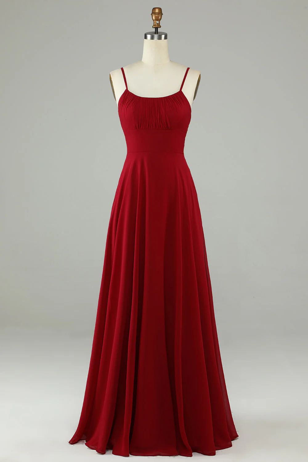 A-line slim shoulder chiffon long bridesmaid dress
