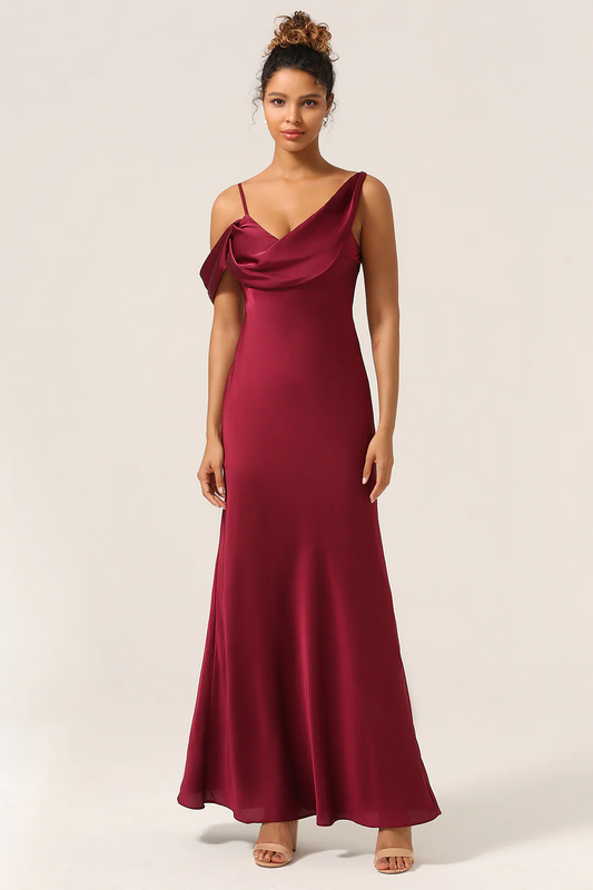 Mermaid V-neck floor sweeping satin sleeveless bridesmaid dress
