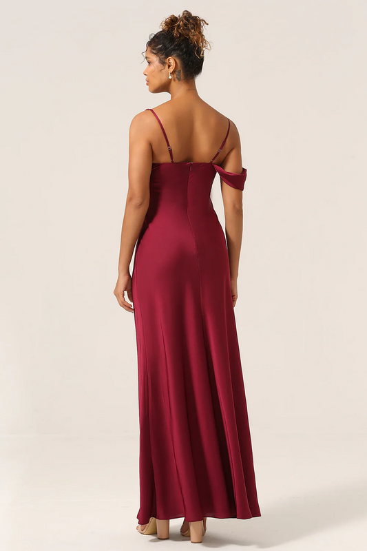 Mermaid V-neck floor sweeping satin sleeveless bridesmaid dress