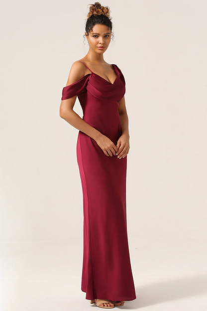 Mermaid V-neck floor sweeping satin sleeveless bridesmaid dress