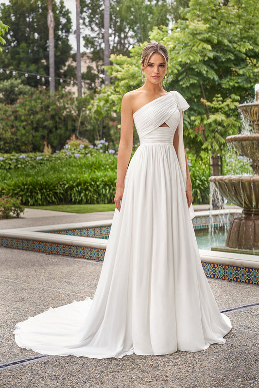 Single shoulder strap minimalist wedding dress and floor mop
