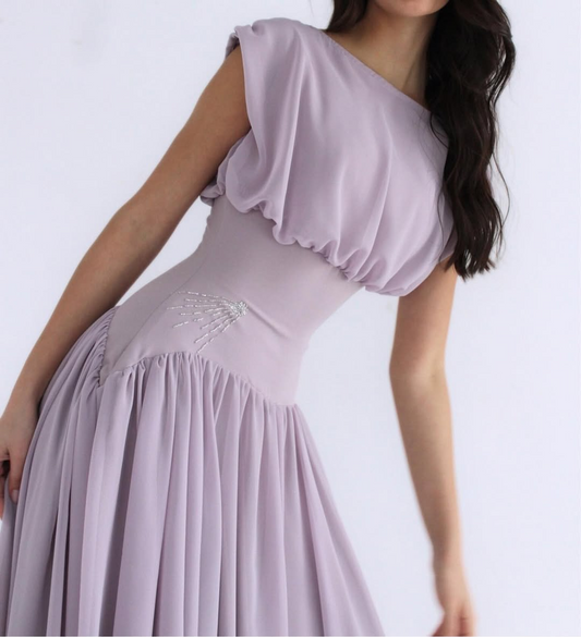 Lilac Chiffon Summer Bateau Sleeveless Prom Dress