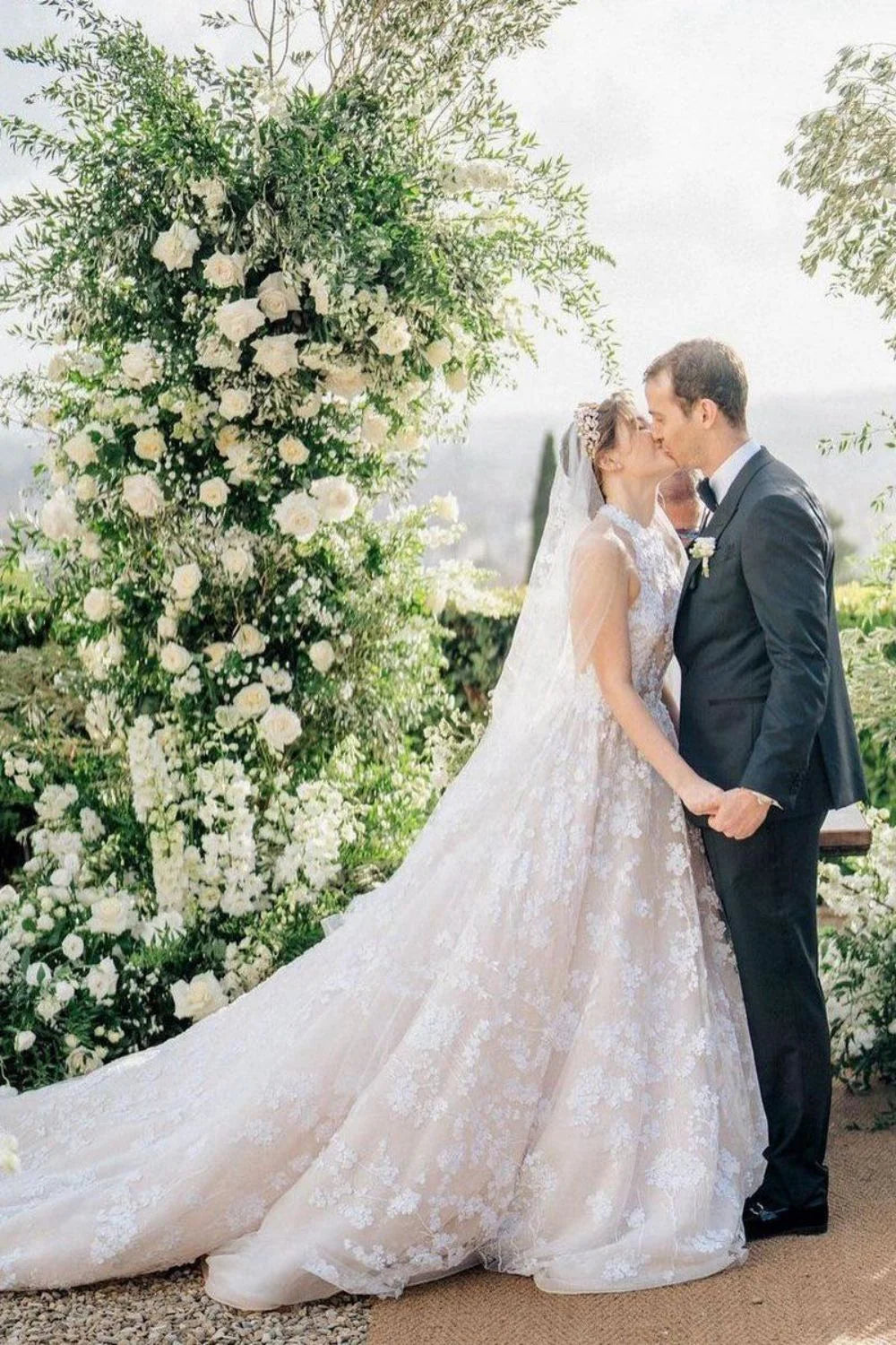 Luxurious A Line Halter Neck Light Champagne Long Prom Dress with Appliques