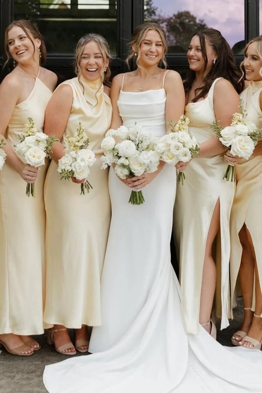Beautiful Mermaid Spaghetti Straps White Long Wedding Dress with Ruched