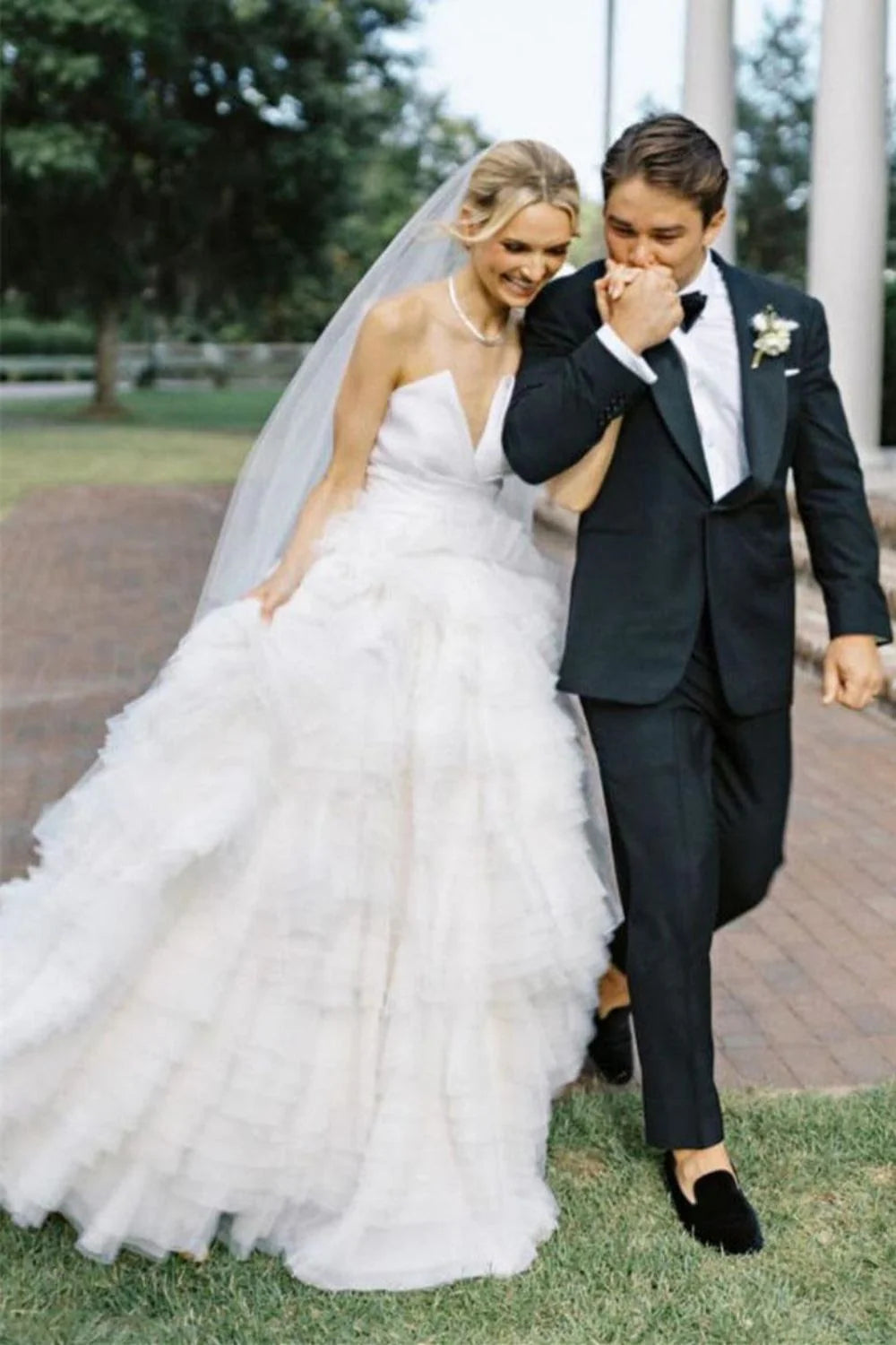 Stylish A Line Sweetheart White Tulle Long Wedding Dress with Ruffles