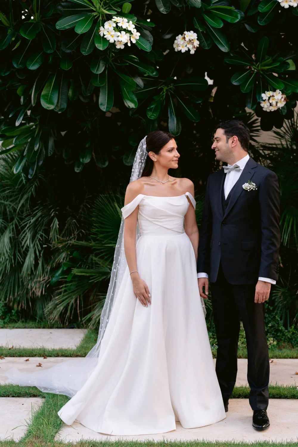 Elegant A Line Off the Shoulder White Long Wedding Dress with Ruched