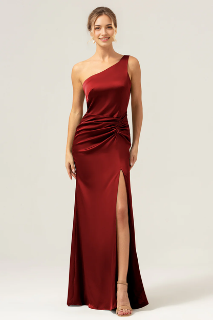 Elegant mermaid one shoulder pleated backless bridesmaid dress
