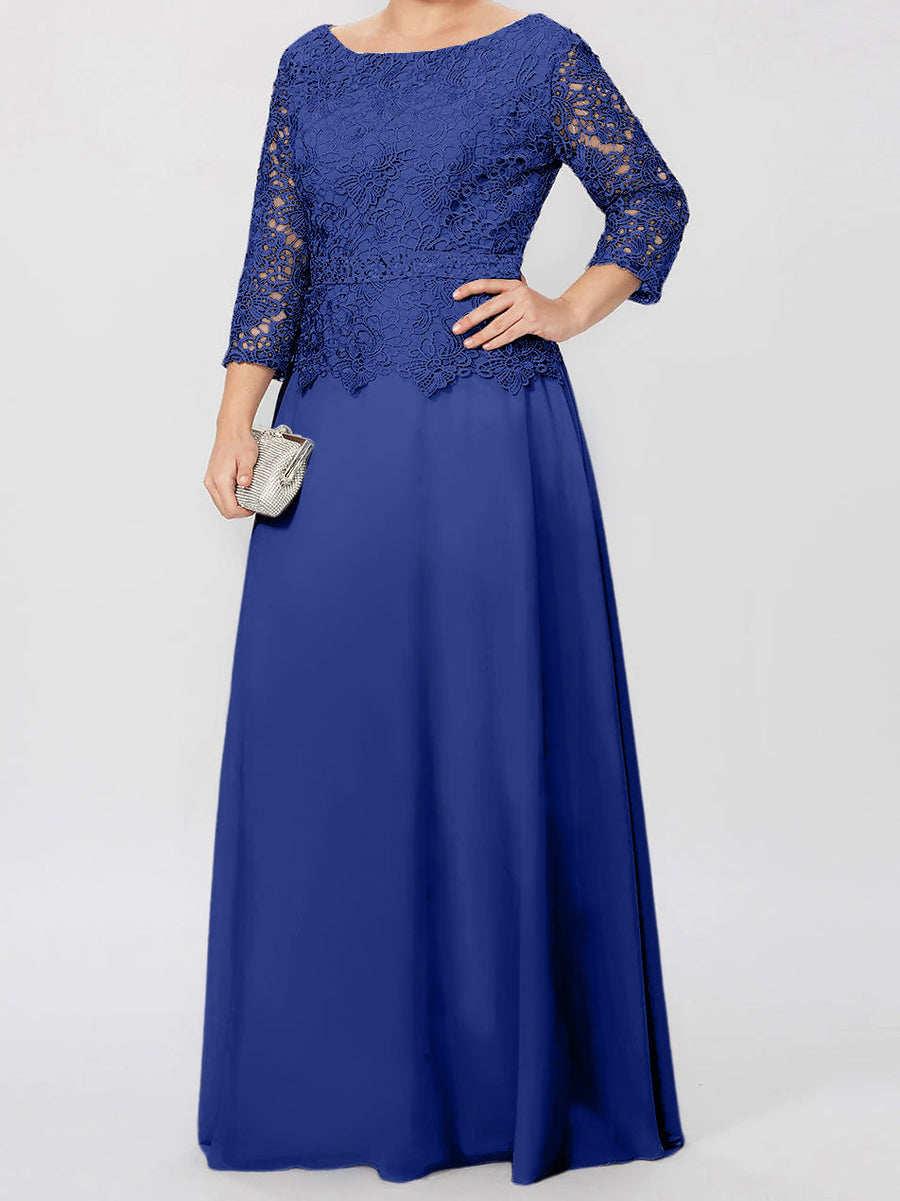 Round neck 3/4 long sleeved floor standing bridal mother dress with decals
