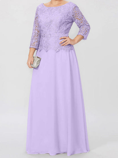 Round neck 3/4 long sleeved floor standing bridal mother dress with decals