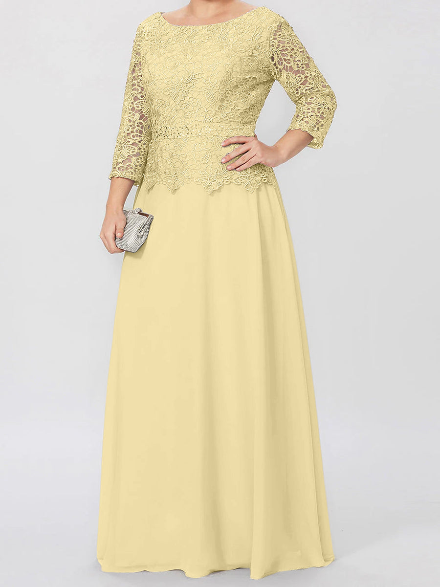 Round neck 3/4 long sleeved floor standing bridal mother dress with decals