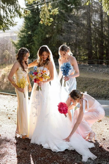 Gorgeous A Line Sweetheart White Tulle Wedding Dress with Appliques