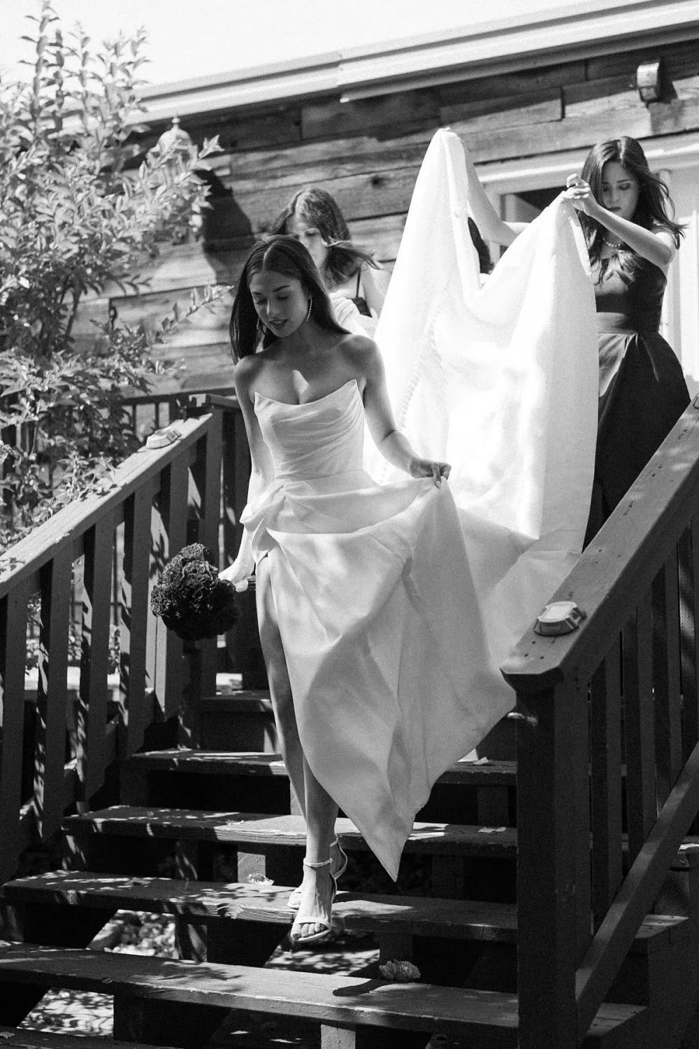 Charming A Line Strapless White Long Wedding Dress with Split Front